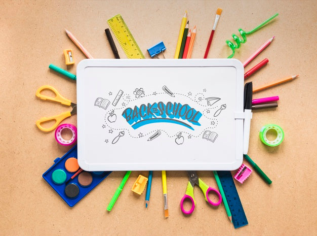 Back To School Arrangement With White Board Psd