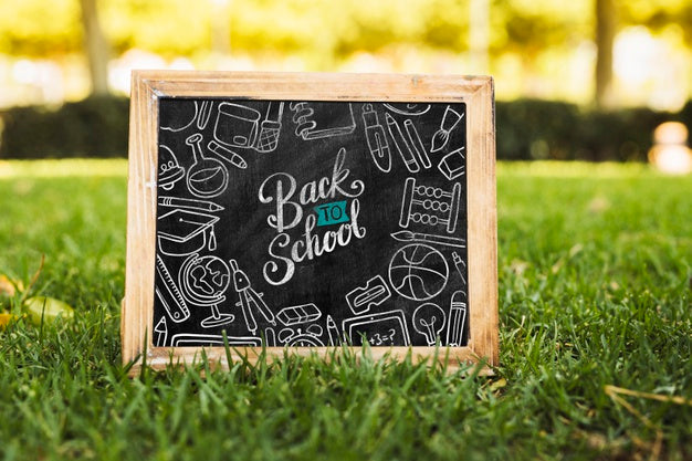 Back To School Blackboard On Grass Mock-Up Psd
