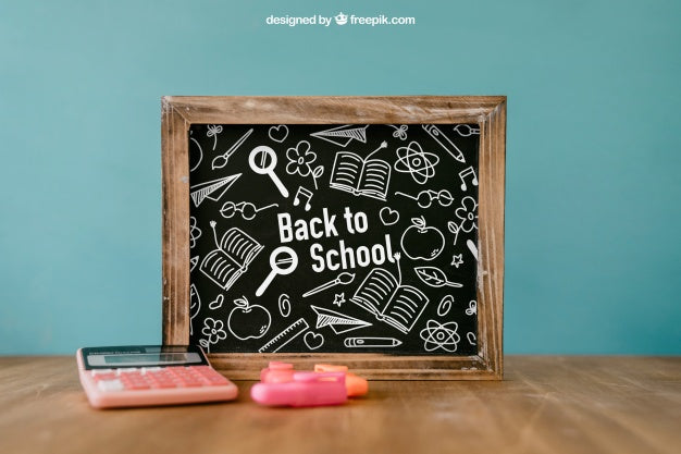 Back To School Composition With Leaning Slate Psd