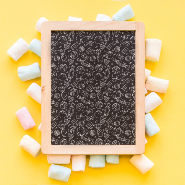 Back To School Composition With Slate And Sweets Psd