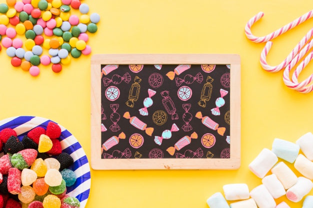 Back To School Composition With Slate And Sweets Psd