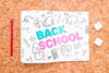 Back To School Drawing On Cork Mock-Up Psd