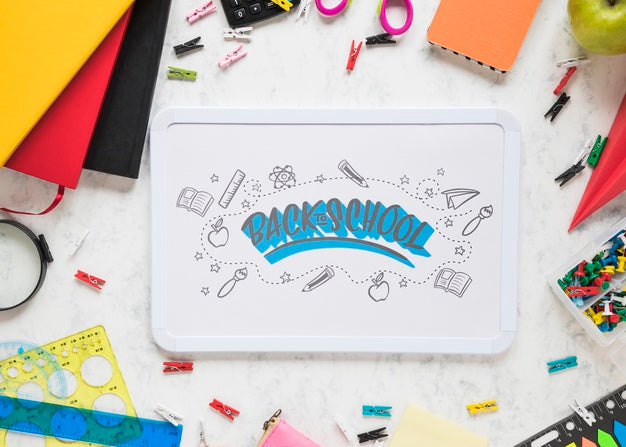 Back To School Event With Supplies And White Board Psd