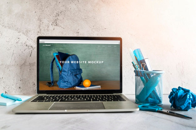 Back To School Items With Website Mock-Up Psd
