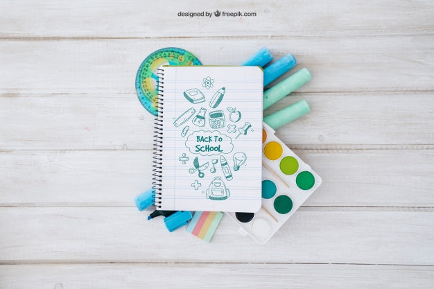 Back To School Mockup On Wooden Surface Psd