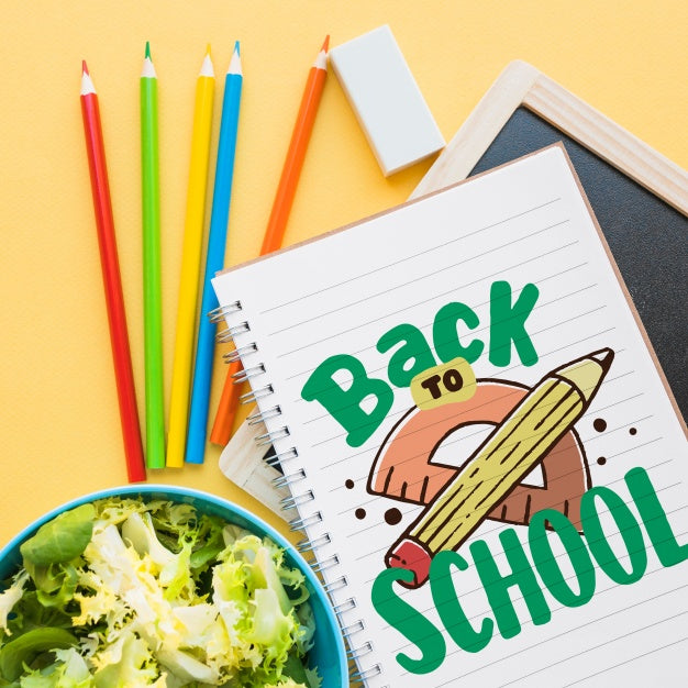 Back To School Mockup With Notebook And Salad Psd