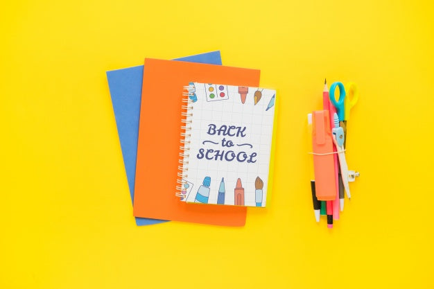 Back To School Mockup With Notebook Cover On Papers Psd