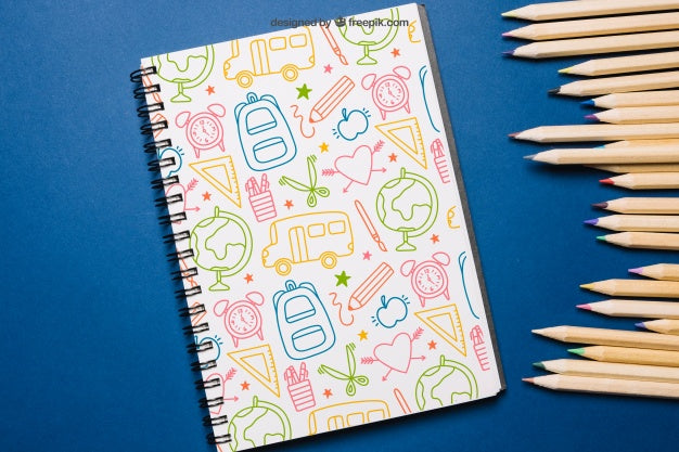 Back To School Mockup With Notepad And Pencils Psd