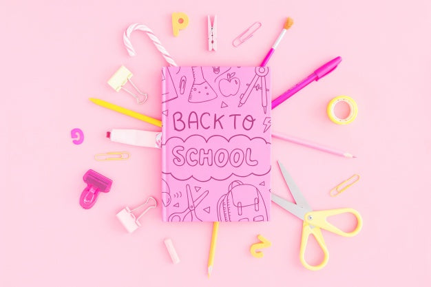 Back To School Mockup With Pink Notebook Cover Psd