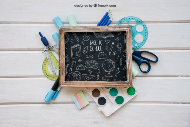 Back To School Mockup With Slate On School Objects Psd