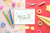 Back To School Supplies On Pink And Red Background Psd