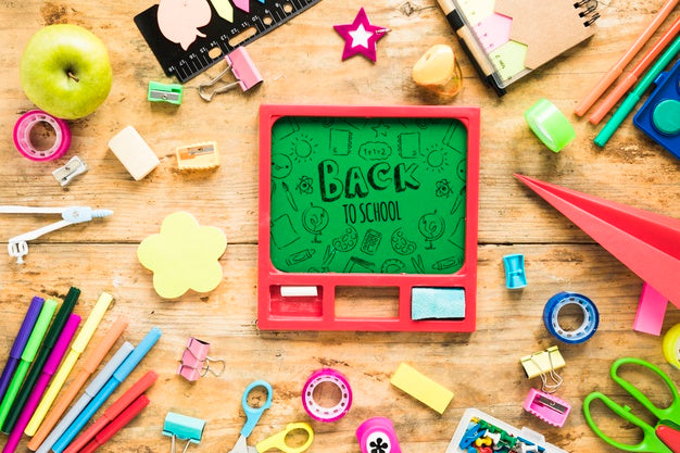 Back To School Supplies On Wooden Background Psd