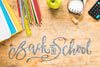 Back To School Supplies With A Green Apple Psd