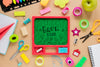 Back To School Supplies With Green Board And Chalk Psd