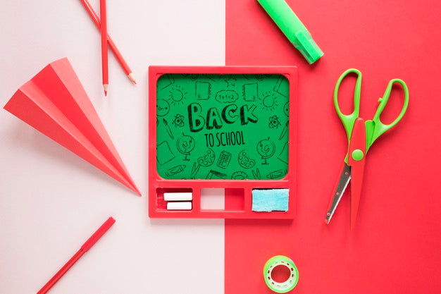 Back To School Supplies With Green Board Psd