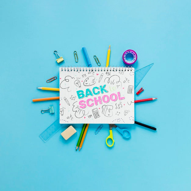 Back To School Supplies With Notebook And Drawing Psd