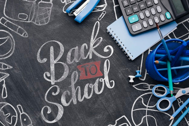 Back To School With Blue Office Supplies Psd