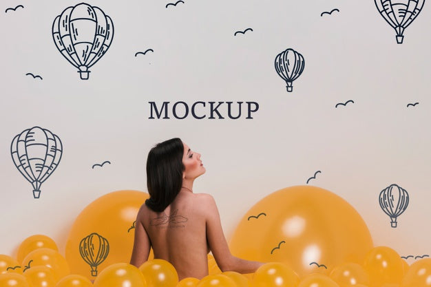 Back View Model With Sketchy Background Mock-Up Psd