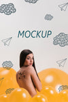 Back View Model With Tattoo On Her Back And Background Mock-Up Psd