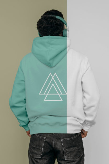 Back View Of Stylish Man In Hoodie With Headphones Psd