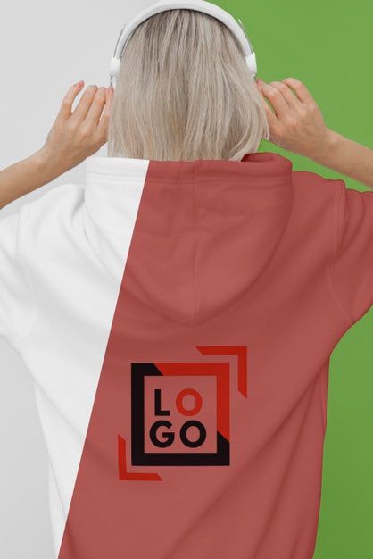 Back View Of Stylish Woman In Hoodie With Headphones Psd