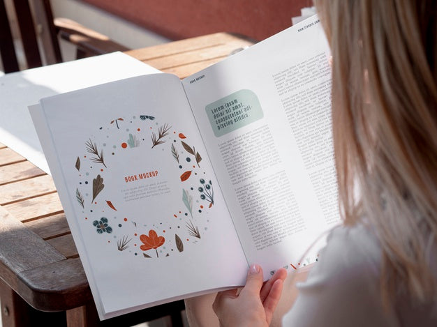 Back View Woman Looking Into A Nature Book Mock Up Psd