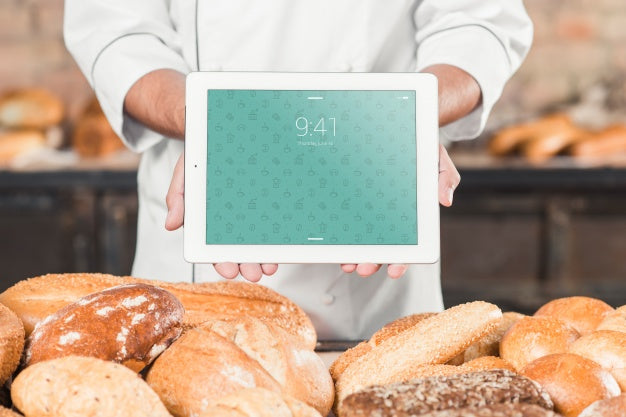 Bakery Mockup With Tablet Psd