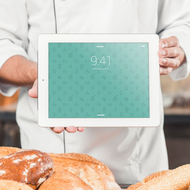 Bakery Mockup With Tablet Psd