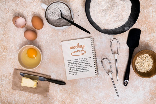 Bakery Recipe On Notebook With Ingredients Psd