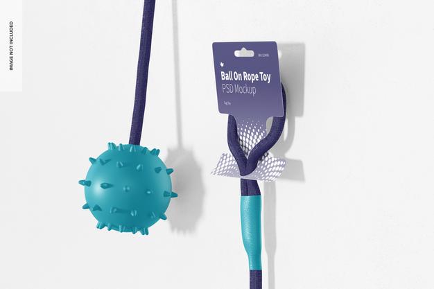 Ball On Rope Toy Blister Mockup, Hanging On Wall Psd