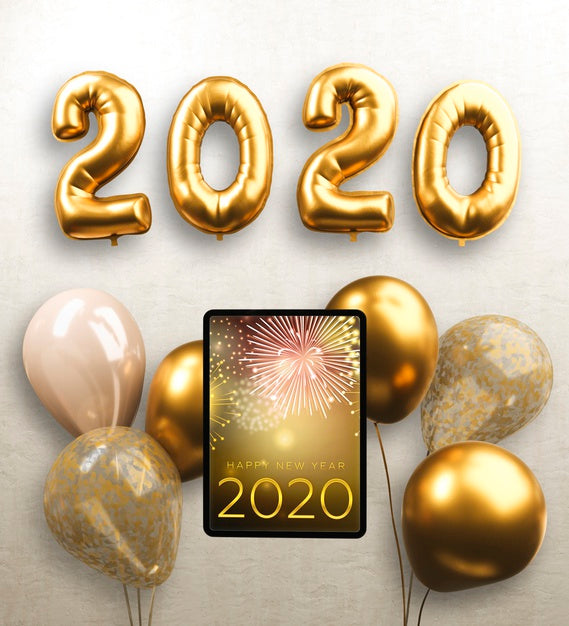 Balloons And Tablet For New Year Psd