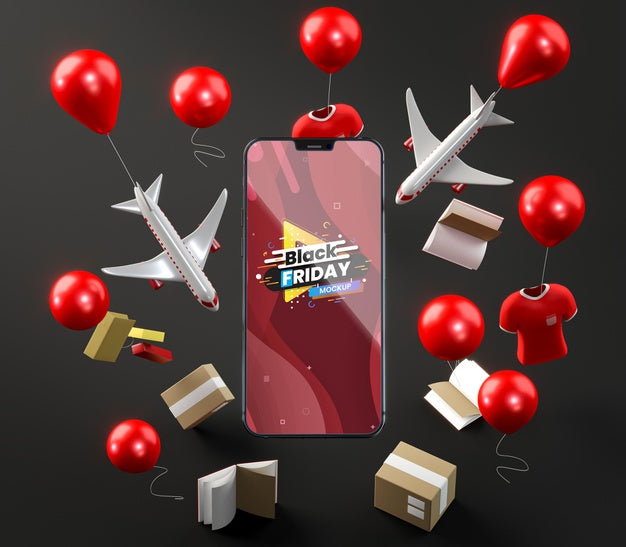 Balloons With Offers Black Background Psd