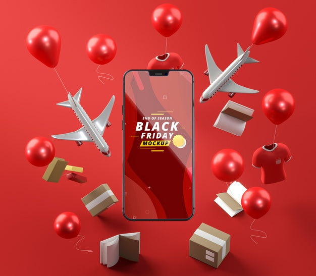 Balloons With Offers Red Background Psd