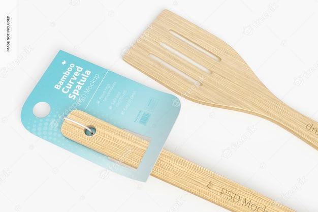 Bamboo Curved Spatula Mockup, Close Up Psd
