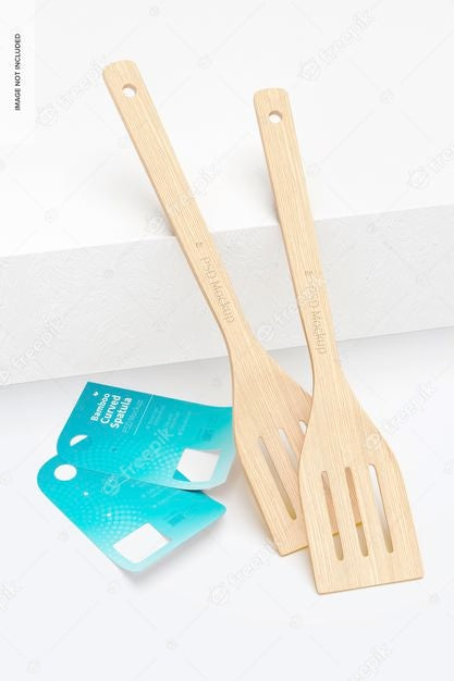 Bamboo Curved Spatula Mockup, Leaned Psd
