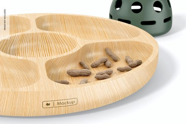 Bamboo Round Tray Mockup, Close Up Psd