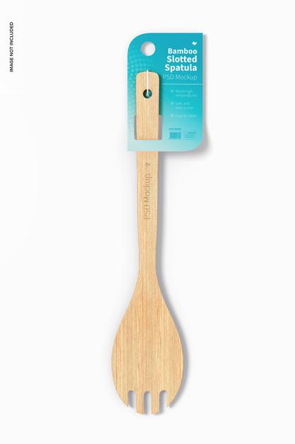 Bamboo Slotted Spatula Mockup, Top View Psd