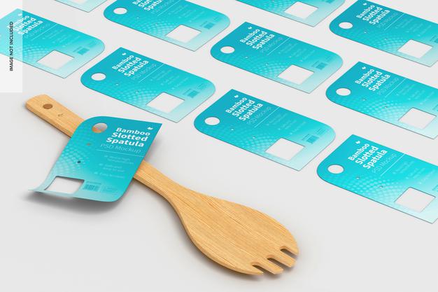 Bamboo Slotted Spatula With Labels Mockup Psd