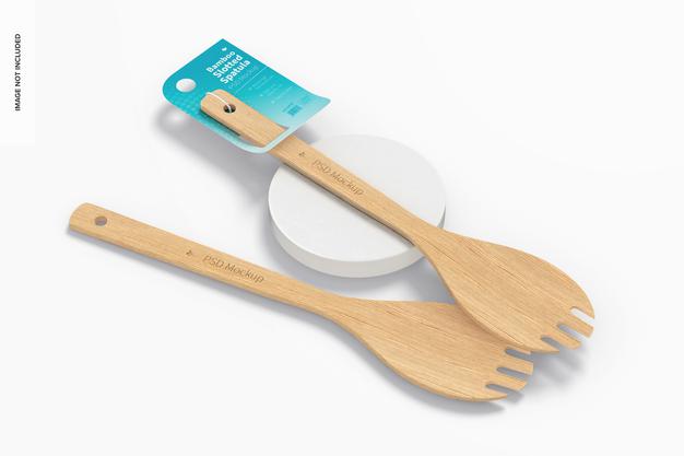 Bamboo Slotted Spatulas Mockup Psd
