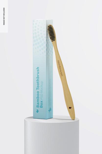 Bamboo Toothbrush With Box On Surface Mockup Psd