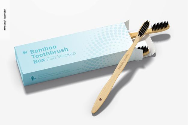 Bamboo Toothbrushes Boxes Mockup, Perspective View Psd