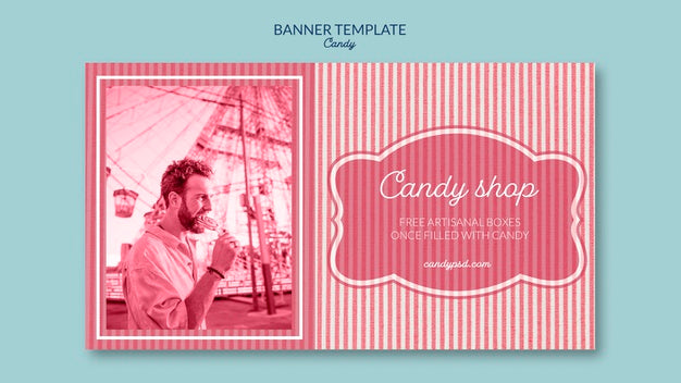 Banner Template For Candy Shop With Man And Lollipop Psd