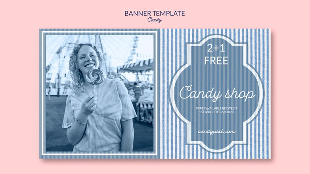 Banner Template For Candy Shop With Woman And Lollipop Psd