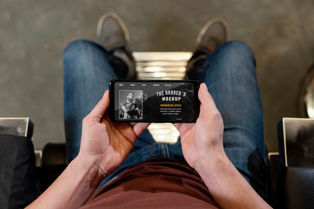 Barber Shop With Smartphone Mock-Up Psd