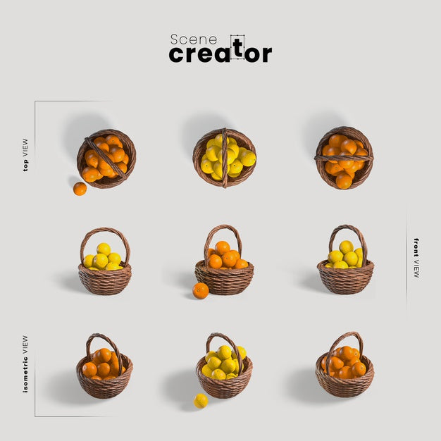 Basket With Lemons And Oranges View Of Spring Scene Creator Psd
