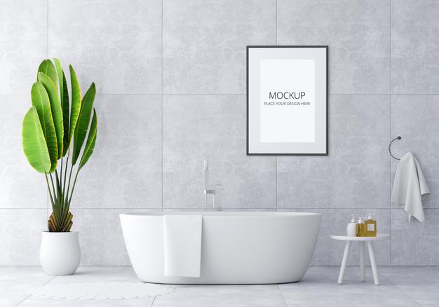 Bathroom Interior Bathtub With Frame Mockup Psd