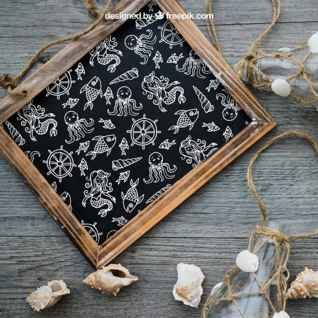 Beach Concept On Wooden Texture Psd