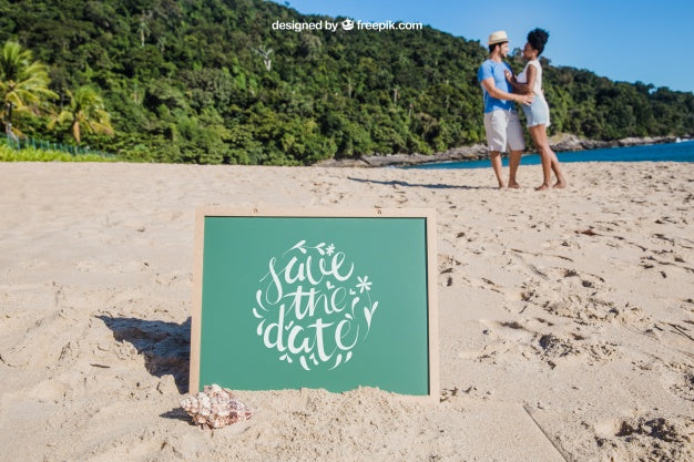Beach Concept With Slate Sticking In Sand Psd
