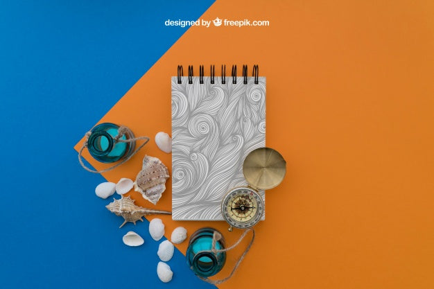 Beach Items With Notepad Psd