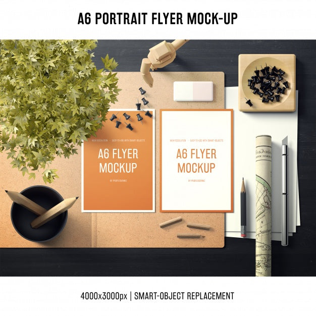 Beautiful A6 Portrait Flyer Mock-Up Psd